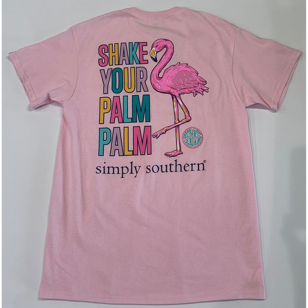 Simply Southern Womens Pink Flamingo Shake Your Palm Palm Graphic T-Shirt Medium
